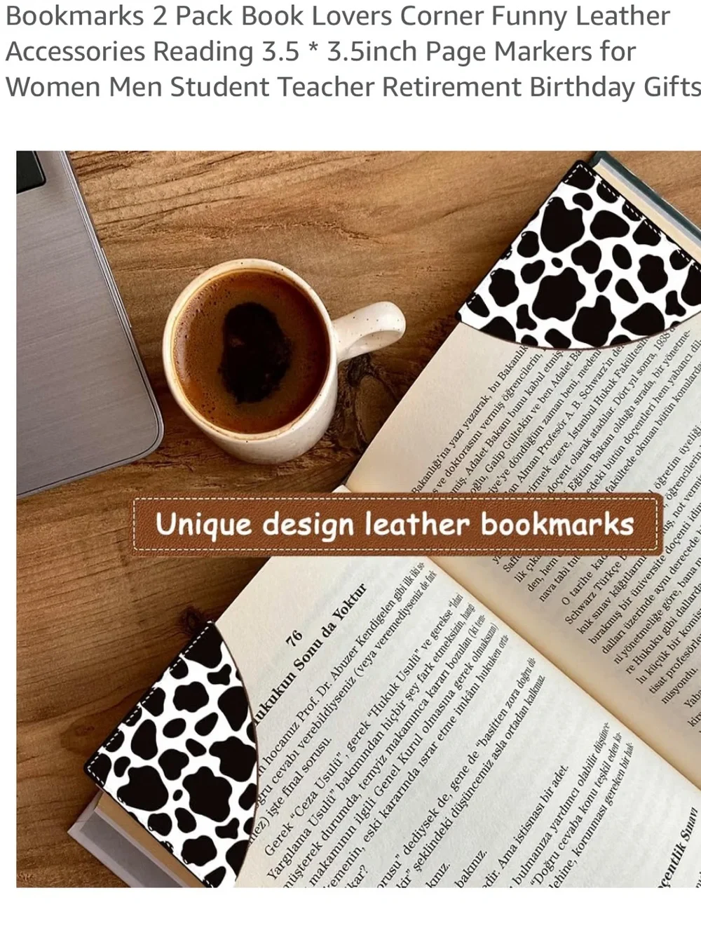 Black & White Cow Print Corner Bookmarks - 2 Pack